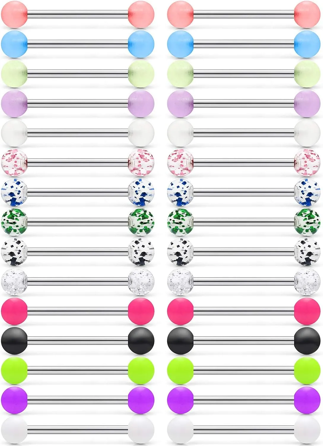 SCERRING 15 Pairs 16G 14G Stainless Steel Tongue Barbell Ring Nippleings Nipple Rings Acrylic Balls Body Piercing Jewelry Retainer 14mm 16mm 19mm 22mm