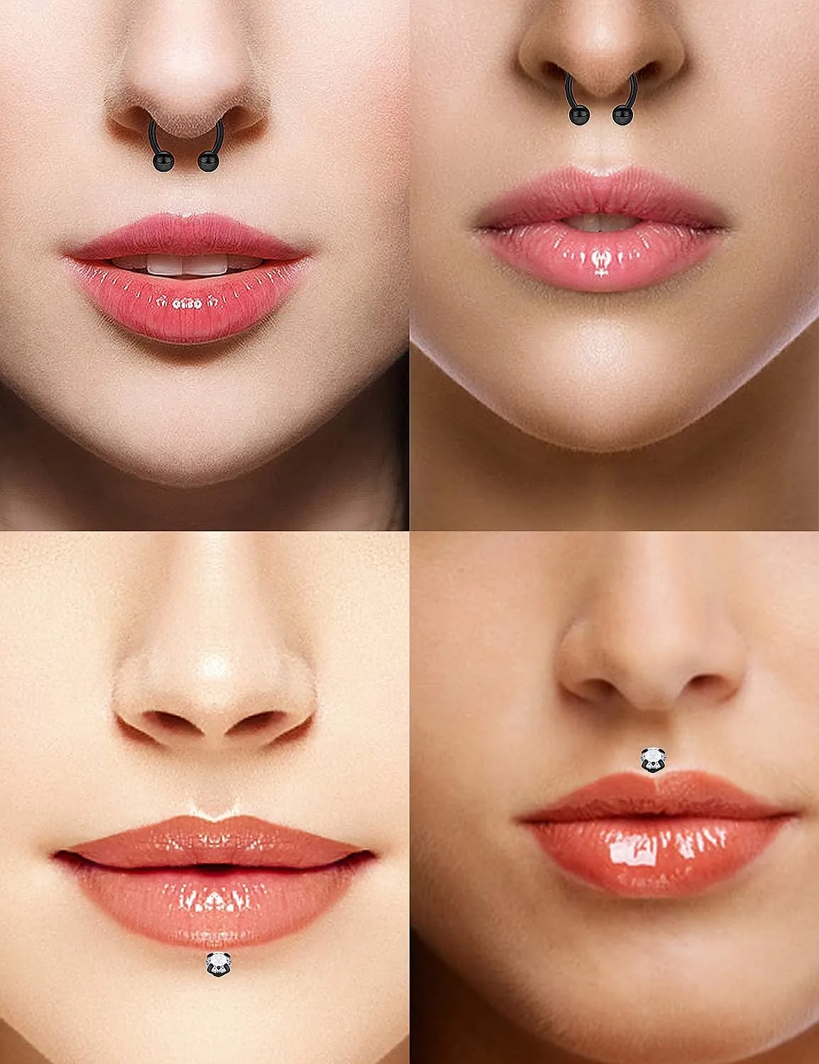 SCERRING 16g Lip Rings Stainless Steel Horseshoe Labret Monroe Lip Rings Nail Tragus Rook Helix Cartilage Earrings Studs Ring Medusa Piercing Jewelry 38PCS