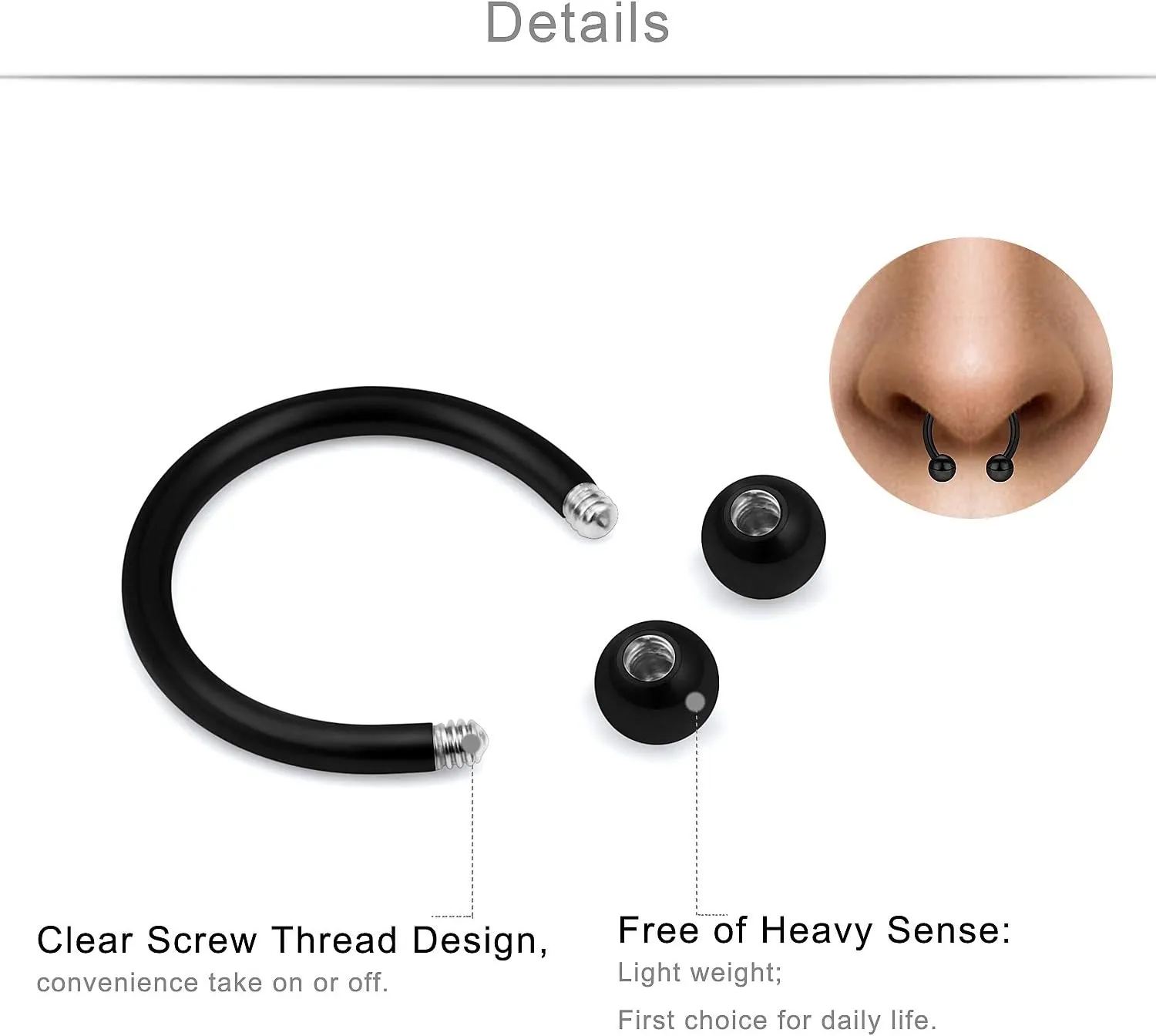 SCERRING 16g Lip Rings Stainless Steel Horseshoe Labret Monroe Lip Rings Nail Tragus Rook Helix Cartilage Earrings Studs Ring Medusa Piercing Jewelry 38PCS