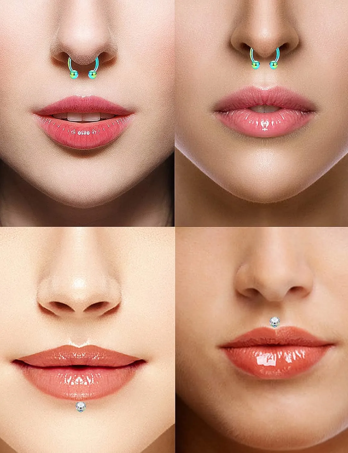 SCERRING 16g Lip Rings Stainless Steel Horseshoe Labret Monroe Lip Rings Nail Tragus Rook Helix Cartilage Earrings Studs Ring Medusa Piercing Jewelry 38PCS