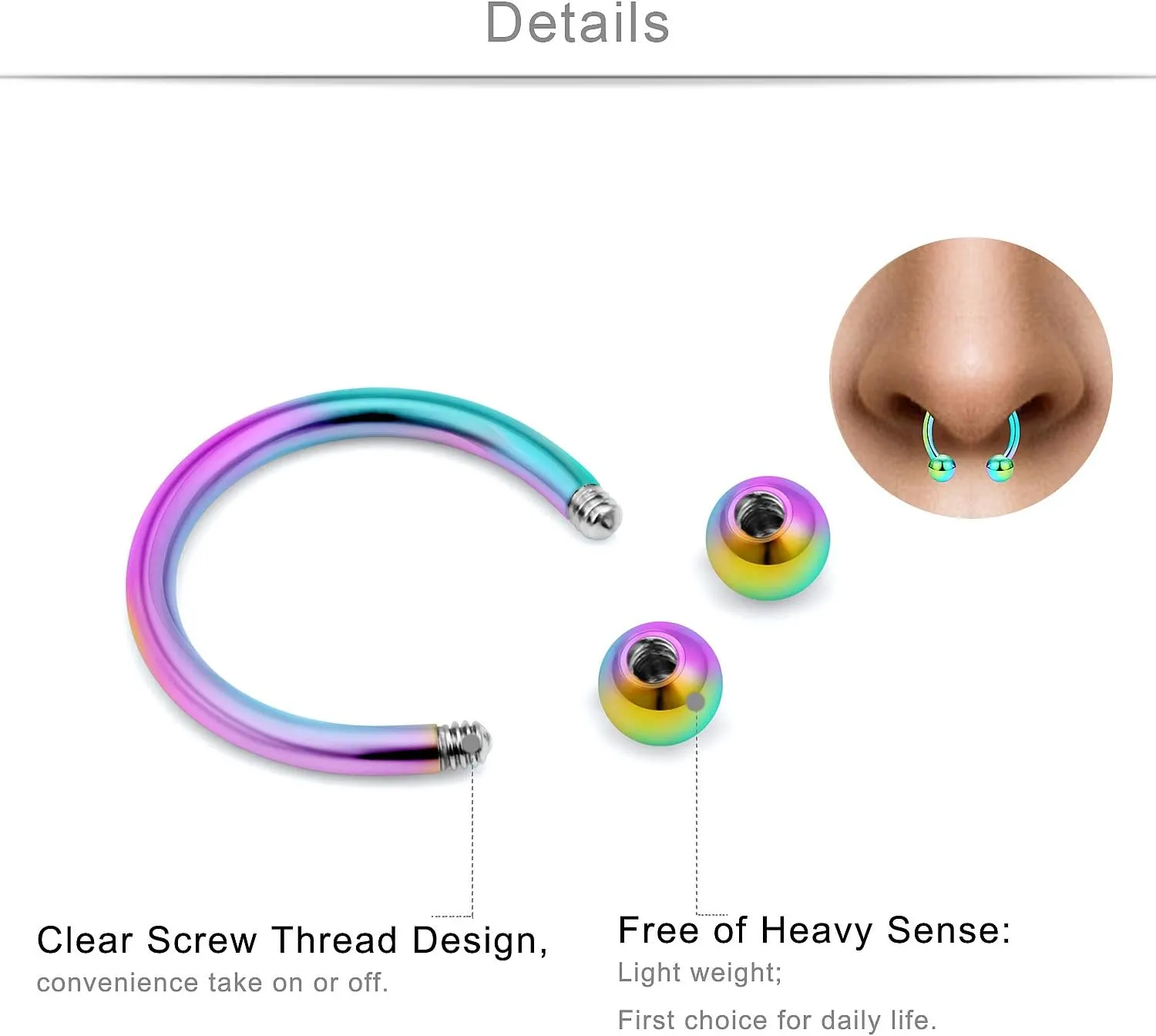 SCERRING 16g Lip Rings Stainless Steel Horseshoe Labret Monroe Lip Rings Nail Tragus Rook Helix Cartilage Earrings Studs Ring Medusa Piercing Jewelry 38PCS
