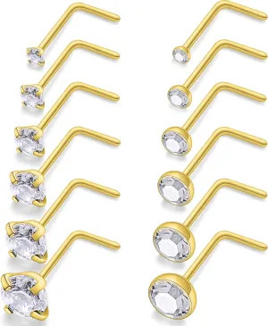 SCERRING 20G Nose Rings Hoop Stainless Steel Bone L Shaped Screw Clear CZ Opal Nose Studs Cartilage Tragus Earrings Piercing Ring Hoop Body Jewelry Set