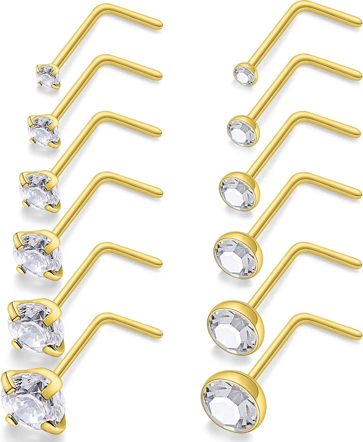 SCERRING 22 Gauge Nose Rings Hoop Stainless Steel Bone L Shaped Screw 1.5-4mm Opal CZ Nose Studs Cartilage Daith Tragus Ear Piercing Ring Hoop Body Jewelry Set