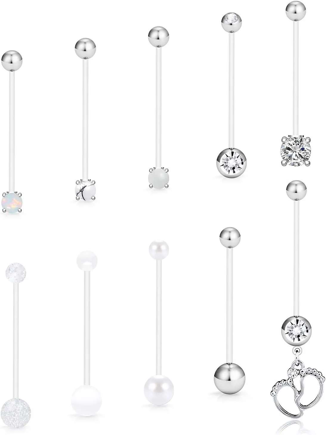 SCERRING Pregnancy Belly Button Rings 14G Clear Acrylic Bioflex Opal Sport Maternity Belly Navel Ring Barbell Body Jewelry Piercing 10PCS