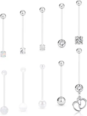SCERRING Pregnancy Belly Button Rings 14G Clear Acrylic Bioflex Opal Sport Maternity Belly Navel Ring Barbell Body Jewelry Piercing 10PCS
