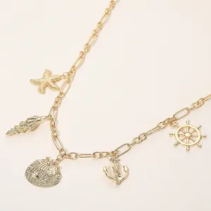 Sea Shell Starfish Puka Shell Anchor Wheel Charm Necklace