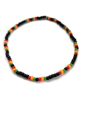 Seed bead Rasta stretch anklet. 9 INCHES. Rasta ankle bracelet, Jamaican anklet, elastic anklet, red, green, yellow, and black ankle bracelet.