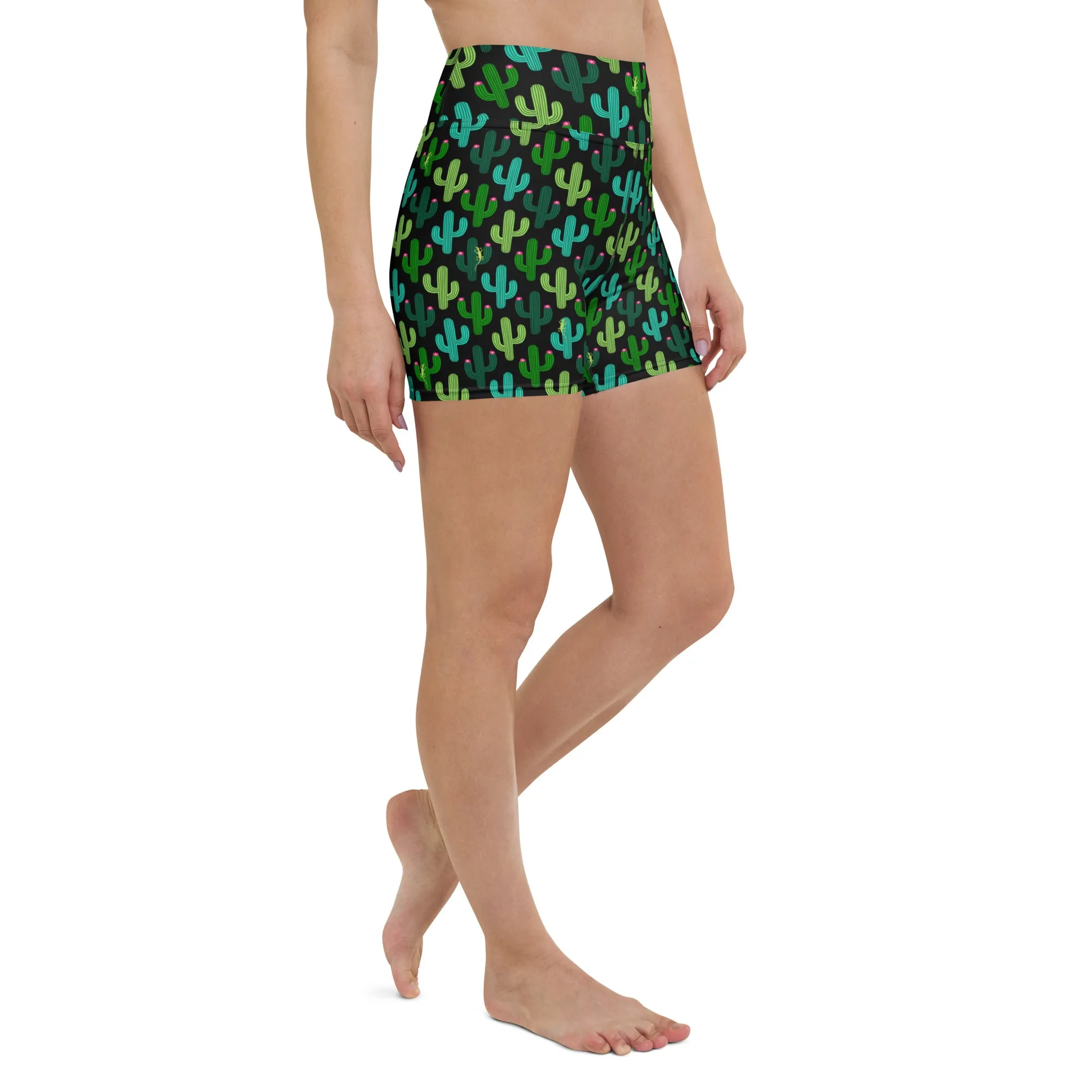 Seeking Saguaro Lizards in Black High-Waisted Yoga Shorts | Bold & Stylish