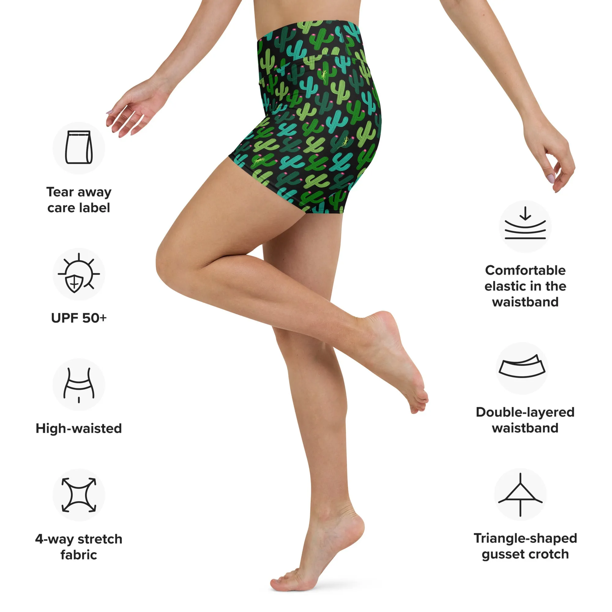 Seeking Saguaro Lizards in Black High-Waisted Yoga Shorts | Bold & Stylish