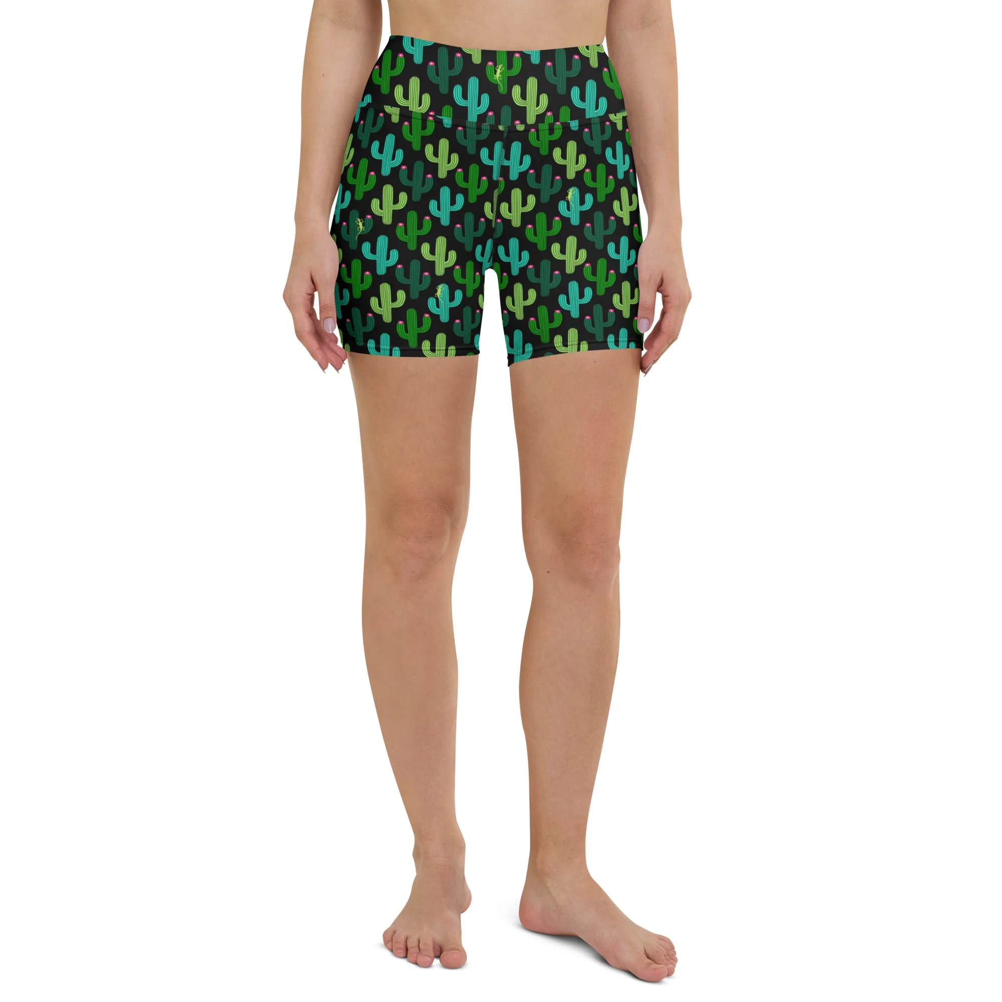 Seeking Saguaro Lizards in Black High-Waisted Yoga Shorts | Bold & Stylish