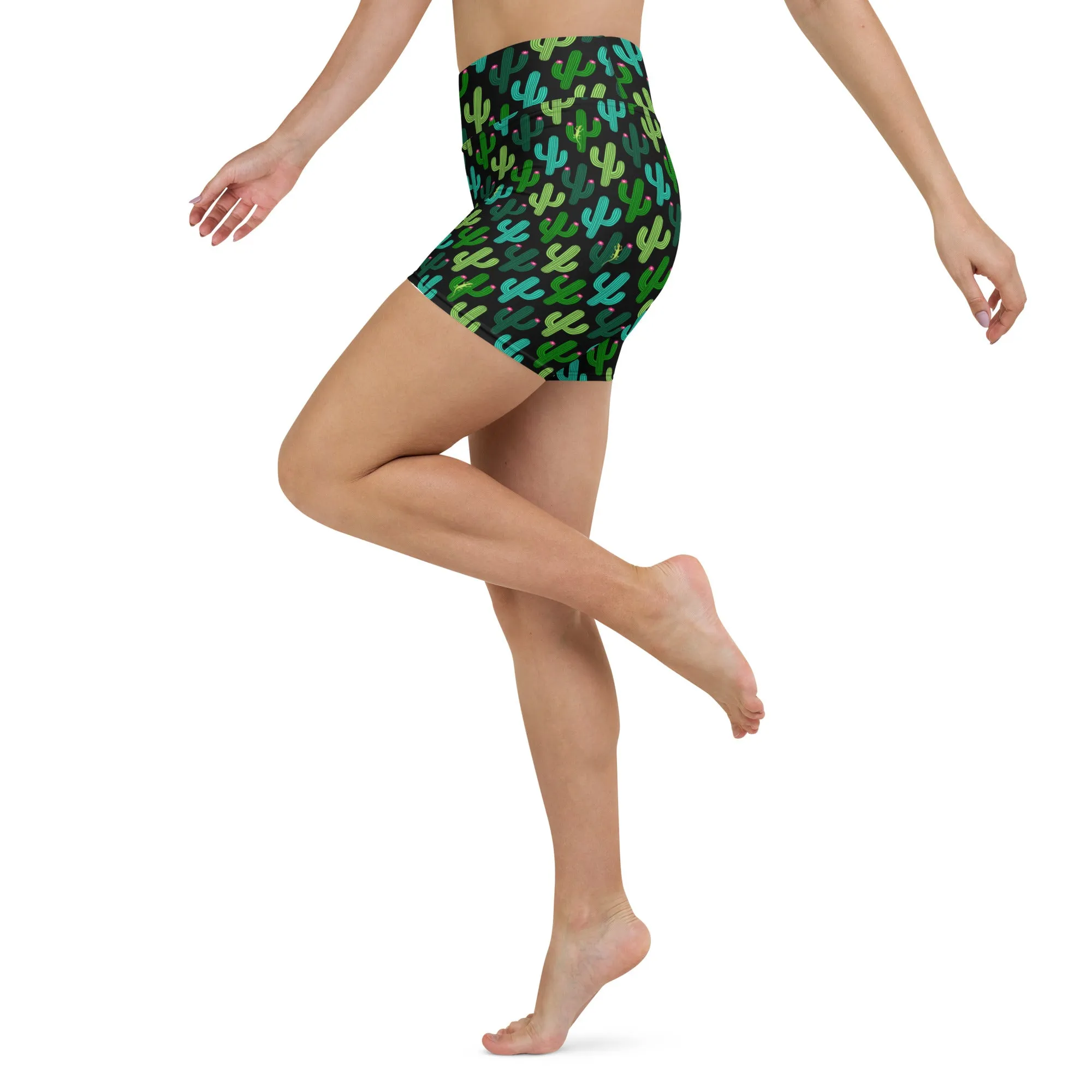 Seeking Saguaro Lizards in Black High-Waisted Yoga Shorts | Bold & Stylish