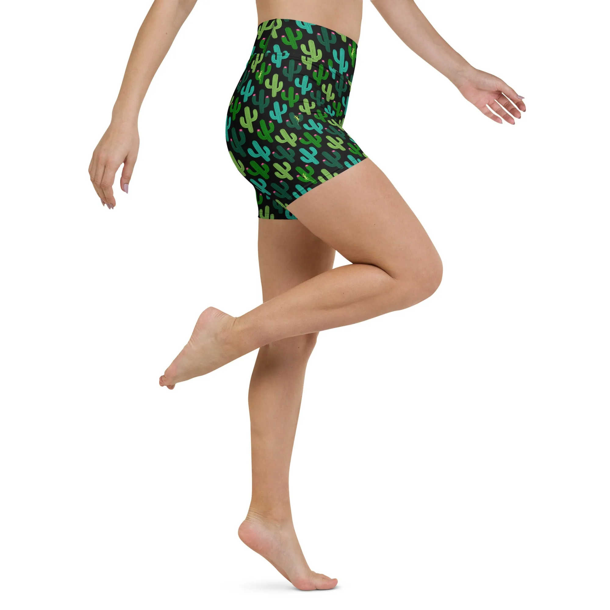 Seeking Saguaro Lizards in Black High-Waisted Yoga Shorts | Bold & Stylish