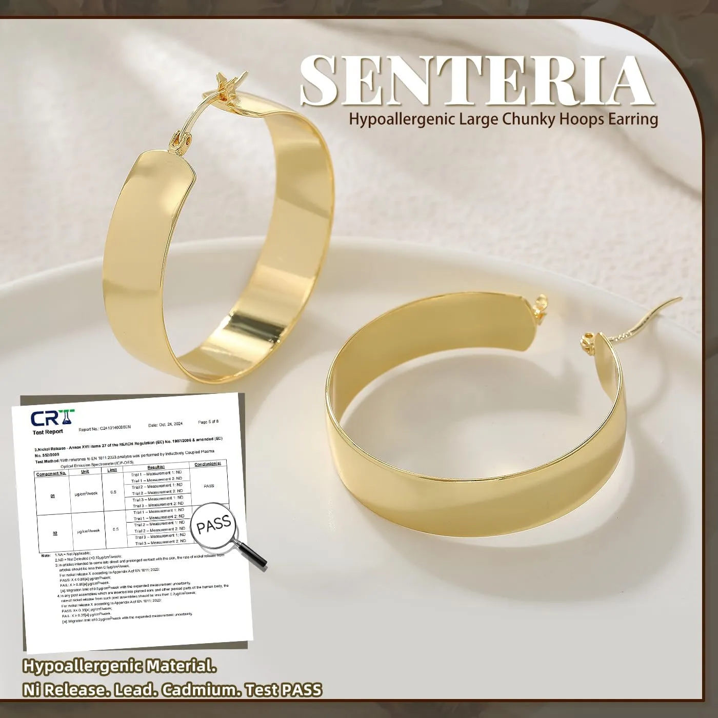 Senteria 10mm Wide Chunky 14K Gold Plated Hoop Earrings for Women Hypoallergenic Thick 925 Sterling Silver Hoops Earring Lightweight Large Silver Hoop Earrings for Women (30/40/50/60MM)