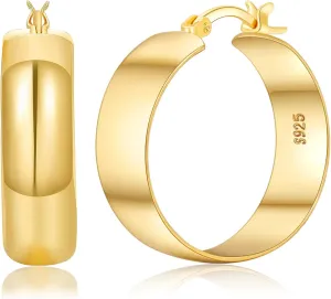Senteria 10mm Wide Chunky 14K Gold Plated Hoop Earrings for Women Hypoallergenic Thick 925 Sterling Silver Hoops Earring Lightweight Large Silver Hoop Earrings for Women (30/40/50/60MM)