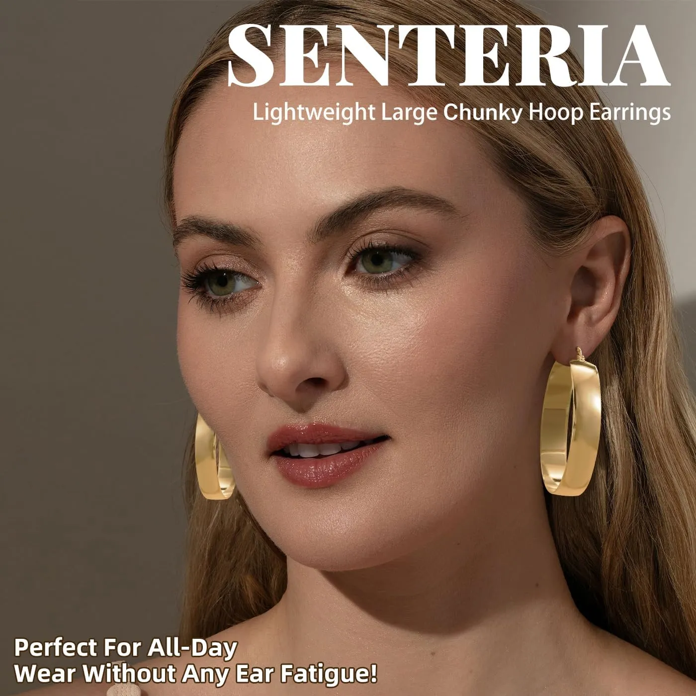Senteria 10mm Wide Chunky 14K Gold Plated Hoop Earrings for Women Hypoallergenic Thick 925 Sterling Silver Hoops Earring Lightweight Large Silver Hoop Earrings for Women (30/40/50/60MM)