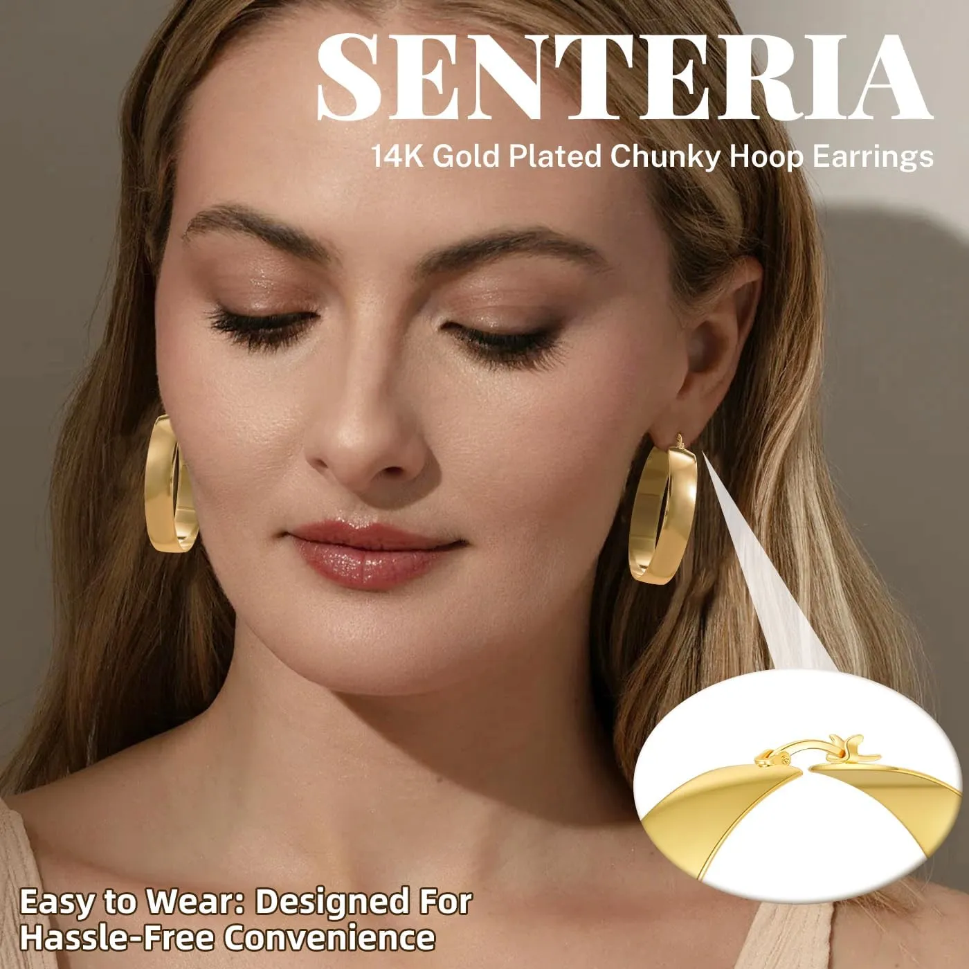 Senteria 10mm Wide Chunky 14K Gold Plated Hoop Earrings for Women Hypoallergenic Thick 925 Sterling Silver Hoops Earring Lightweight Large Silver Hoop Earrings for Women (30/40/50/60MM)