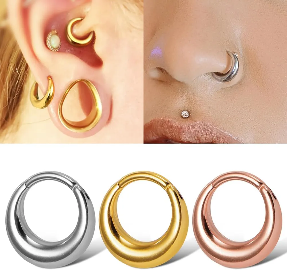 Septum Rings Hoop,16G 8mm 316L Stainless Steel Segment Nose Rings for Men, Cartilage Clicker Hoop Earrings for Rook, Daith, Tragus, Hypoallergenic for man and women