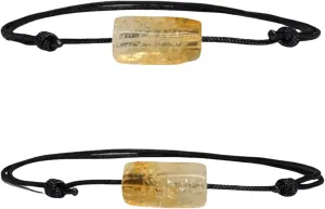 Set of 2 Citrine Tube Cord Bracelets - Adjustable Nylon Wristbands for Men, Women, and Teens - Waterproof Surfer String Bracelets - November Birthstone Quartz - Couples Bracelet Set