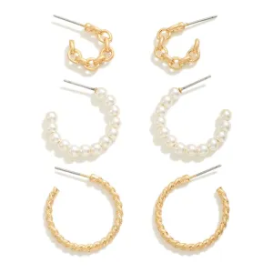Set of 3 Pearls and Gold Hoops