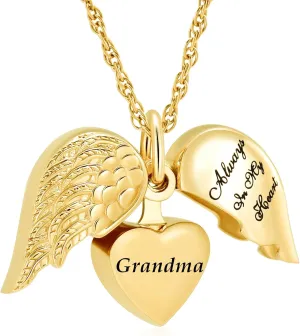 shajwo Cremation Jewelry Angel Wing Heart Urn Necklaces for Ashes Memorial Keepsake Pendant for Women Men