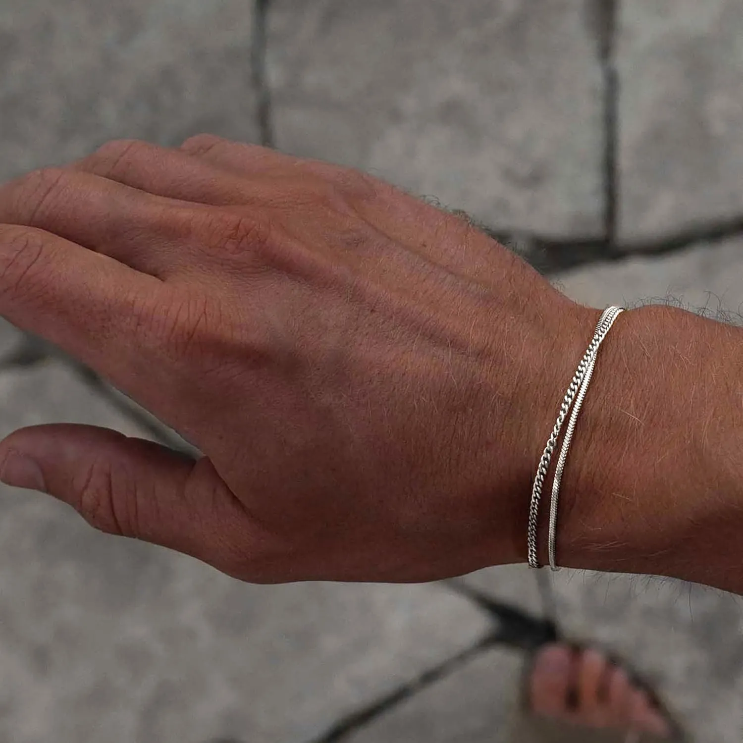 Silver Bracelets for Men Women 2mm Snake Cuban Mens Bracelet 6.5/7/7.5/8/8.5 Inches Bracelets Set Silver Mens Jewelry Gifts for Men