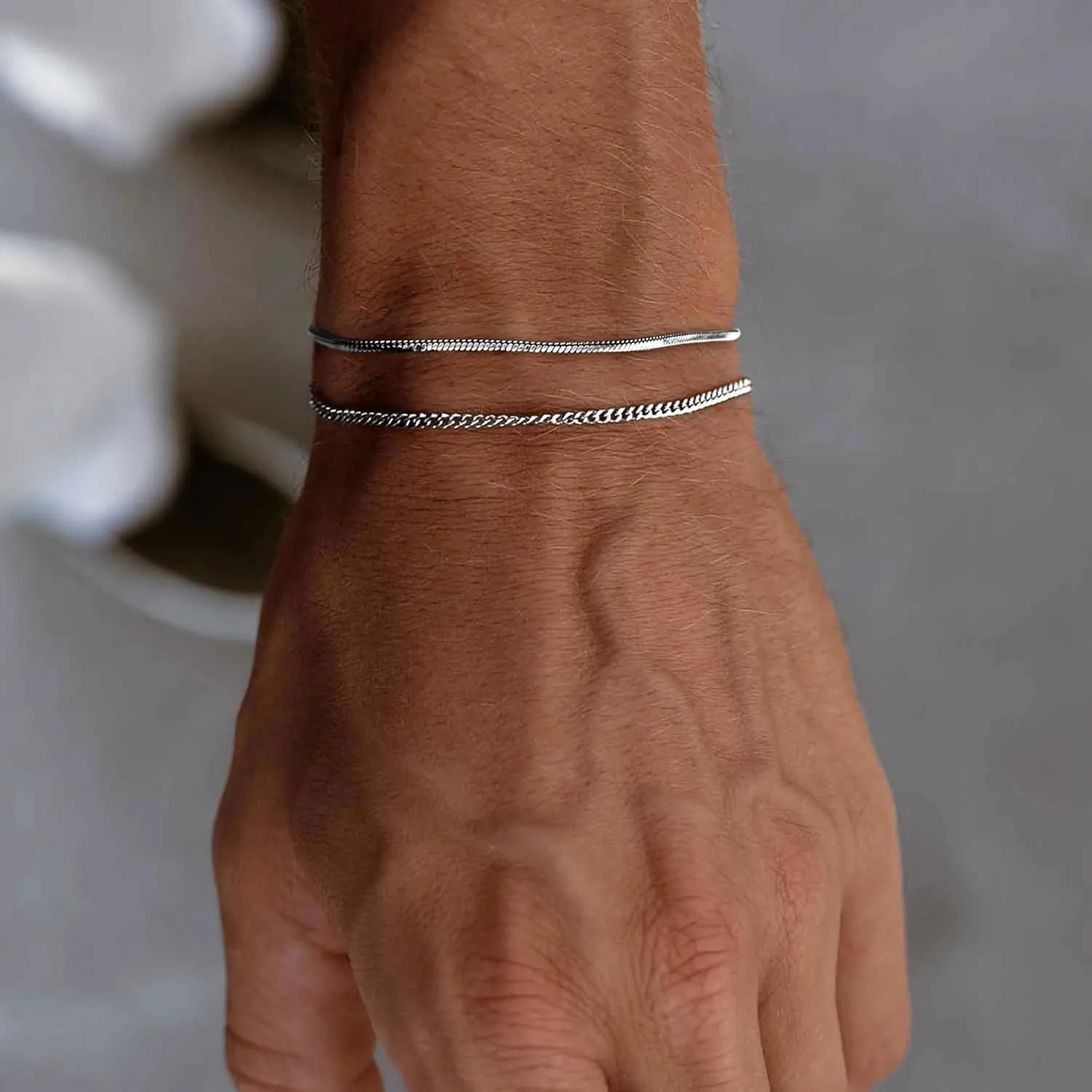 Silver Bracelets for Men Women 2mm Snake Cuban Mens Bracelet 6.5/7/7.5/8/8.5 Inches Bracelets Set Silver Mens Jewelry Gifts for Men