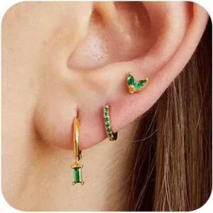 Silver Earrings Set for Women, Dainty Huggie Hoop Earrings 14k Gold/Silver Plated Lightweight Cartilage Earrings Trendy Hypoallergenic Silver Diamond Earrings Small Silver Hoop Earrings Set Silver Jewelry