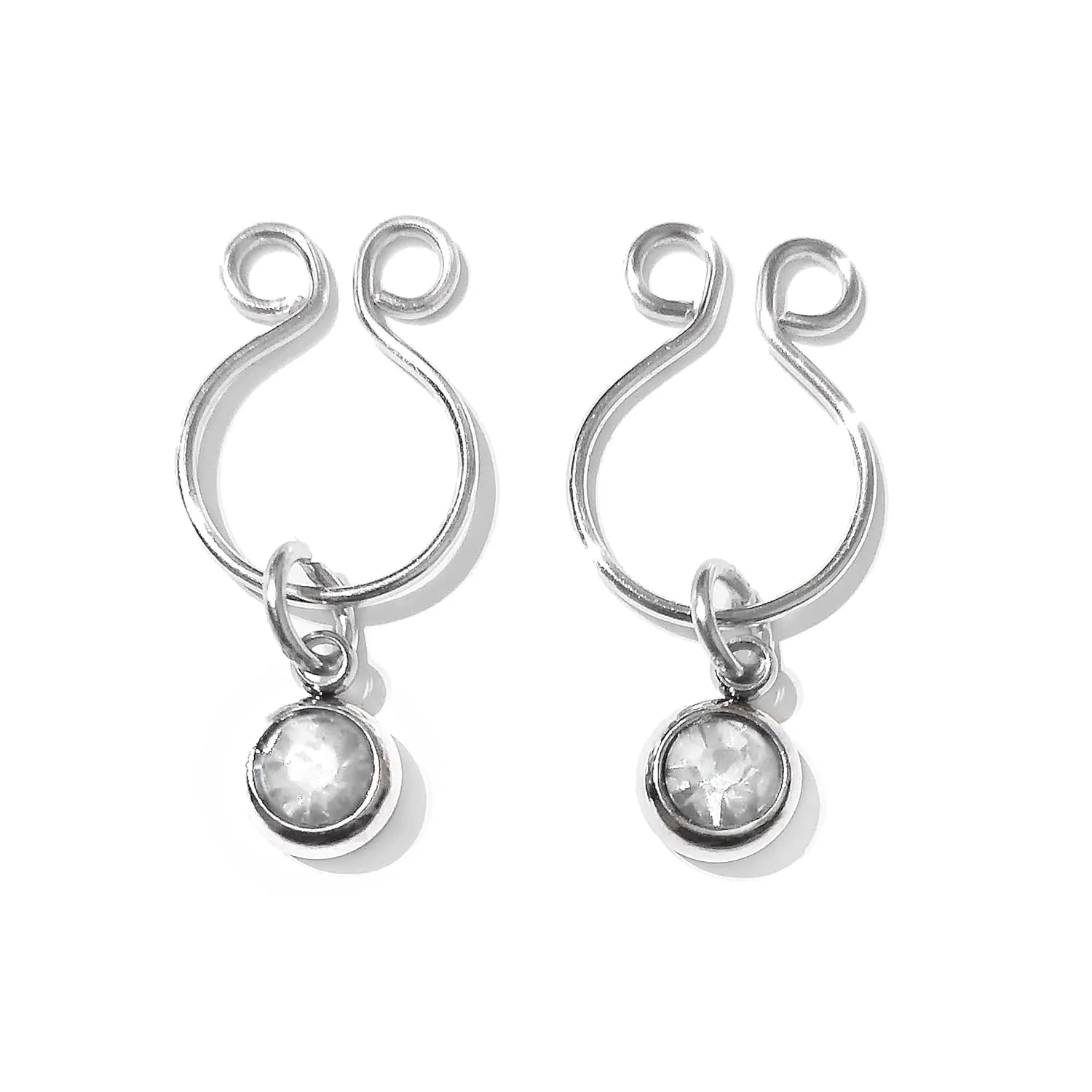 Silver Fake Nipple Ring with Stainless Steel Rhinestone - Non Pierced Body Jewelry - Fake Nipple Piercing