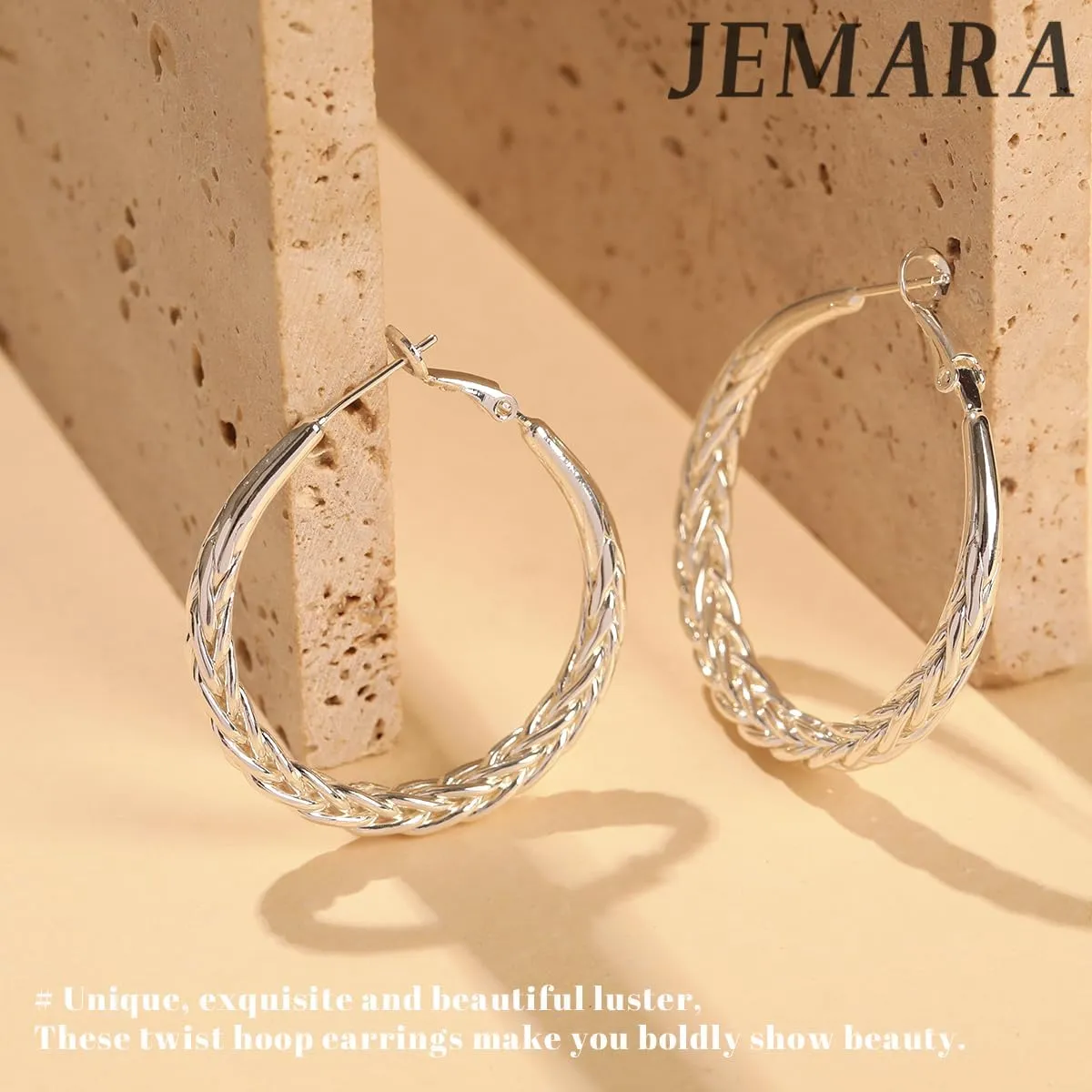 Silver Hoop Earrings for Women Trendy Hypoallergenic 925 Sterling Silver Post Hoop Earrings Lightweight Thick Twisted Large Silver Hoop Earrings 30/40/50MM