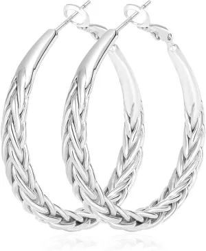 Silver Hoop Earrings for Women Trendy Hypoallergenic 925 Sterling Silver Post Hoop Earrings Lightweight Thick Twisted Large Silver Hoop Earrings 30/40/50MM