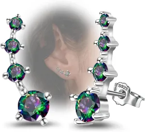 Silver Stud Earrings for Women Trendy - Sterling Silver Ear Climber Earrings Hypoallergenic Post Earrings for Sensitive Ears Colorful Cubic Zirconia Earrings Fashion Women's Earrings Gift for Birthday