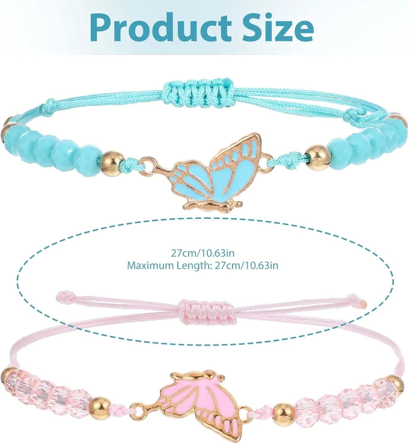 simarro 2pcs Matching Bracelets, Butterfly Friendship Bracelets Adjustable Strand Best Friends Bracelet, Handmade Charm Couples Jewelry Gifts for Women Couples Friend