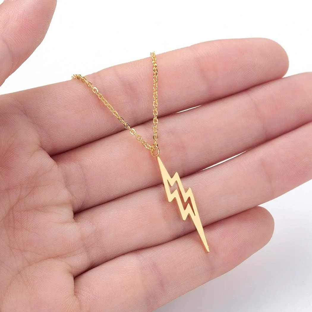 Simple Stainless Steel Flash Lightning Bolt Choker Necklace Cute Thunder Strike Pendant Necklaces for Women Jewelry