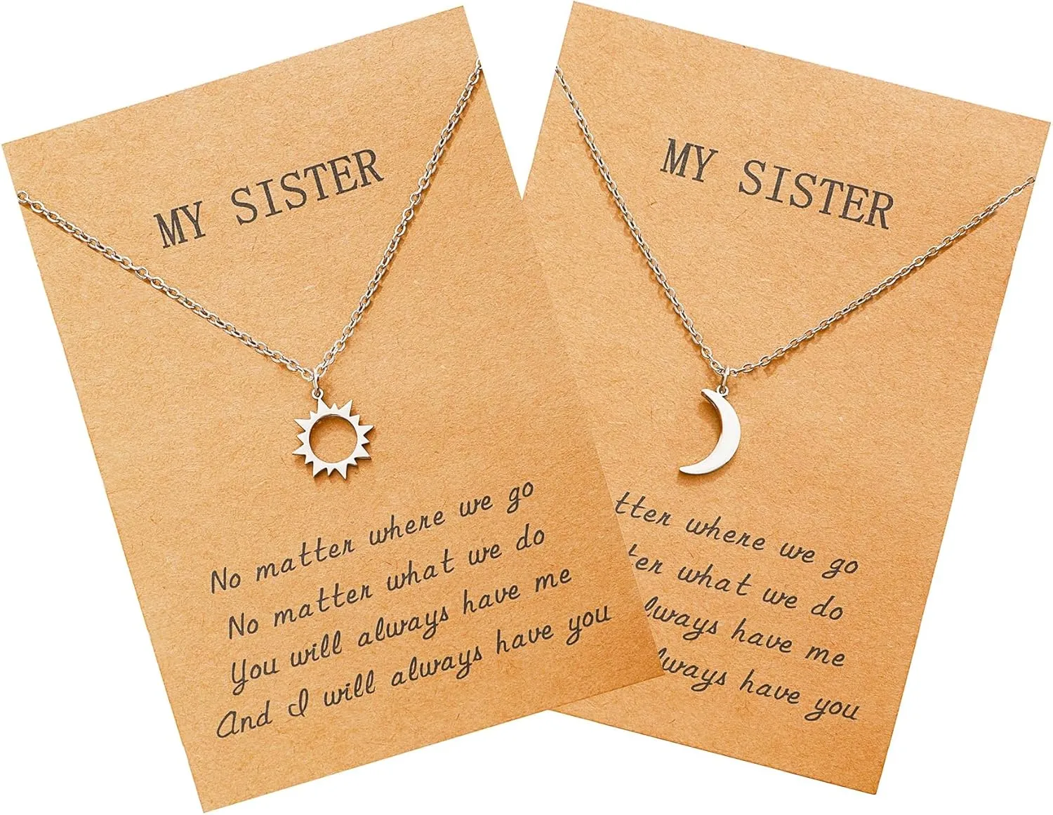 Sisters Necklace for 2, Sun and Moon Matching Necklaces Birthday Christmas Gifts for Girls Women BFF