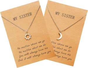 Sisters Necklace for 2, Sun and Moon Matching Necklaces Birthday Christmas Gifts for Girls Women BFF