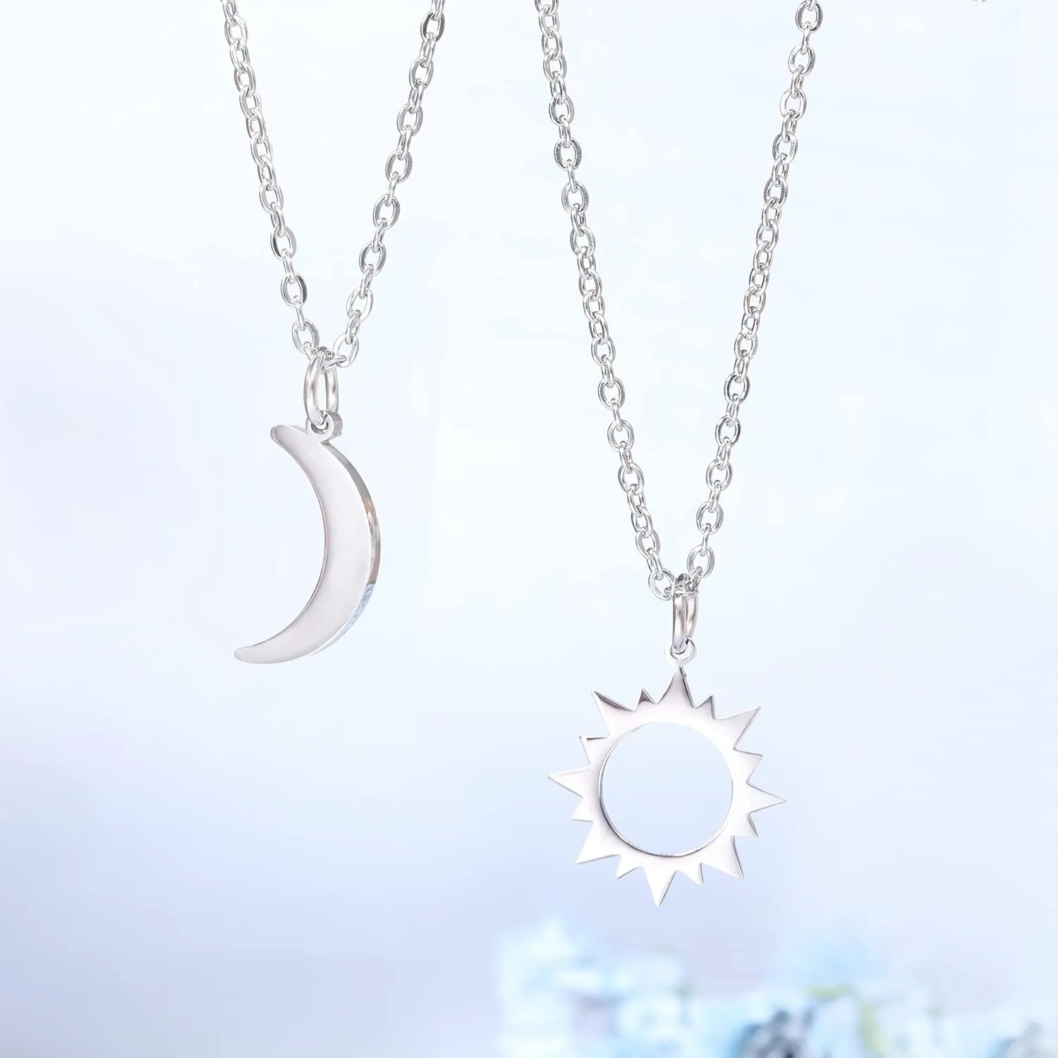 Sisters Necklace for 2, Sun and Moon Matching Necklaces Birthday Christmas Gifts for Girls Women BFF
