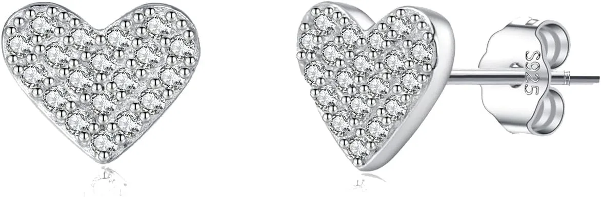 SLUYNZ 925 Sterling Silver CZ Heart Stud Earrings for Women Teens Cute Love Heart Earrings Studs
