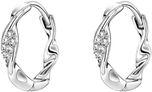 SLUYNZ 925 Sterling Silver CZ Hoop Earrings for Women Twist Hoop Earrings Minimalist Hoop Earrings