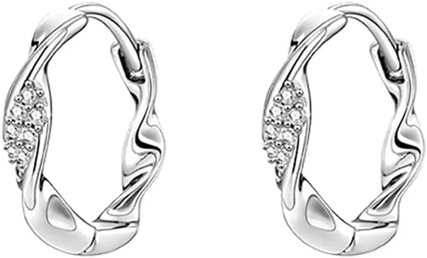SLUYNZ 925 Sterling Silver CZ Hoop Earrings for Women Twist Hoop Earrings Minimalist Hoop Earrings