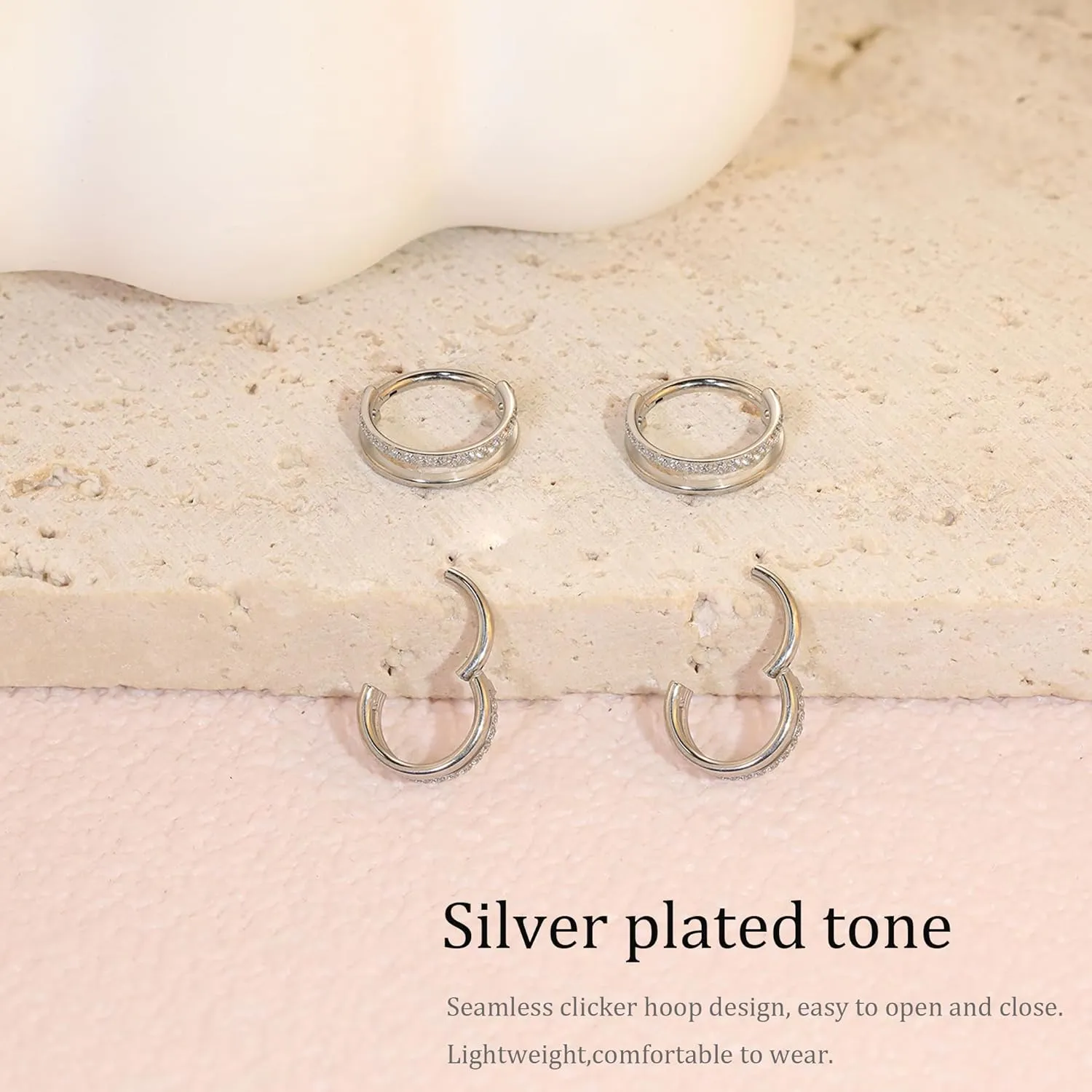 Small Cartilage Double-Hoop Helix Conch Piercing Earrings With Cubic Zirconia For Women Trendy 14K Gold Plated Titanium Surgical Stainless Steel Sets Jewelry