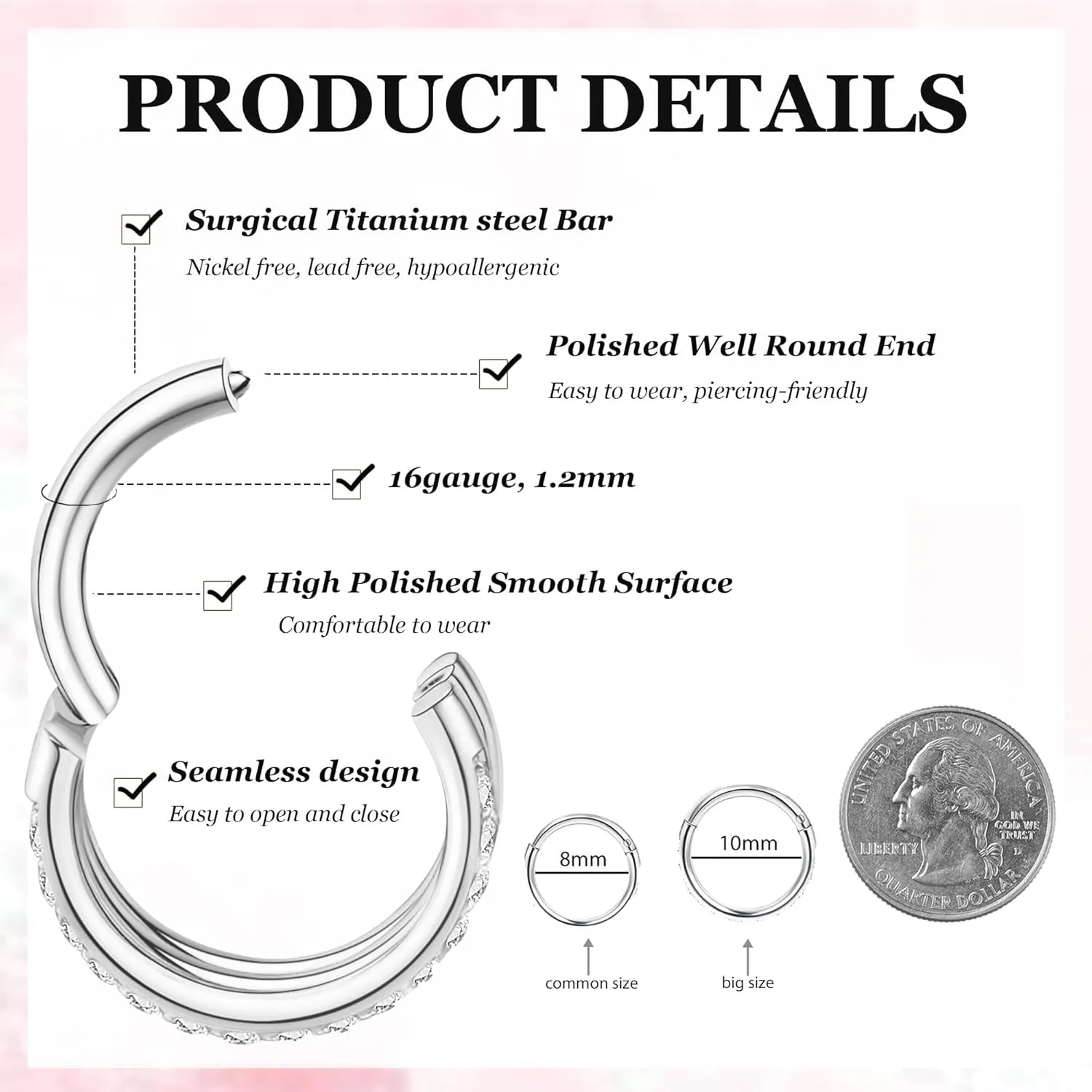 Small Cartilage Double-Hoop Helix Conch Piercing Earrings With Cubic Zirconia For Women Trendy 14K Gold Plated Titanium Surgical Stainless Steel Sets Jewelry