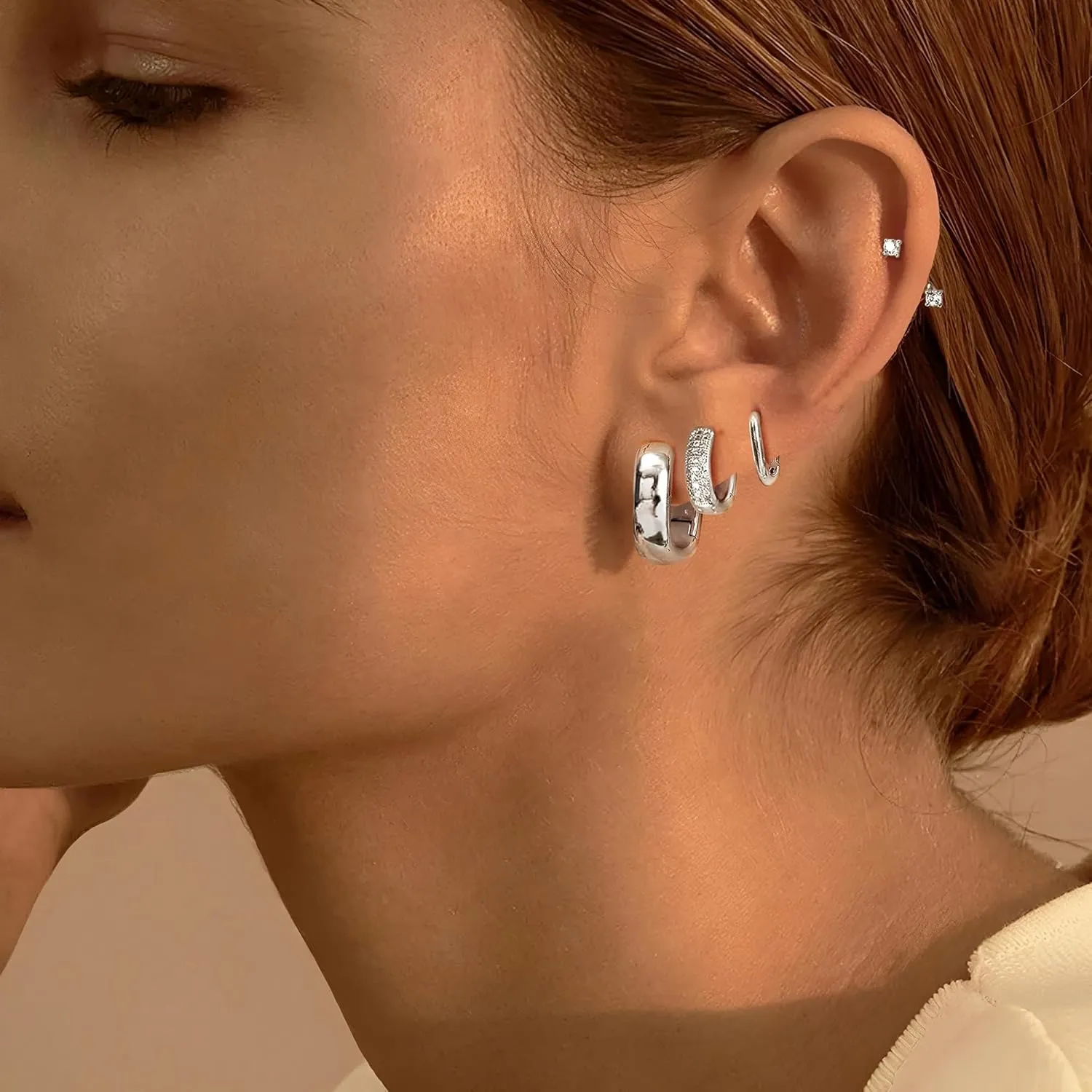 Small Chunky Gold Hoop Earrings for Women Trendy - 14K Gold Plated Huggie Hoops Earring Set Thick Silver Jewelry Hypoallergenic Earrings Stacks for Sensitive Ears