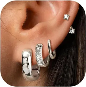 Small Chunky Gold Hoop Earrings for Women Trendy - 14K Gold Plated Huggie Hoops Earring Set Thick Silver Jewelry Hypoallergenic Earrings Stacks for Sensitive Ears