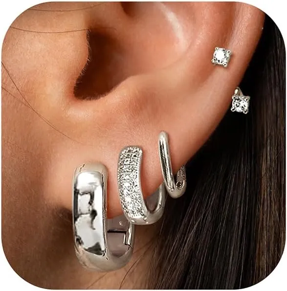 Small Chunky Gold Hoop Earrings for Women Trendy - 14K Gold Plated Huggie Hoops Earring Set Thick Silver Jewelry Hypoallergenic Earrings Stacks for Sensitive Ears