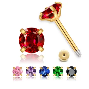 Small CZ Stud Flatback Earrings for Women,Dainty Flat Screw Back Cartilage Earring Stud,Helix Conch Tragus Piercing Jewelry,Tiny Cubic Zirconia Studs Hypoallergenic (4mm Gold, Red CZ)