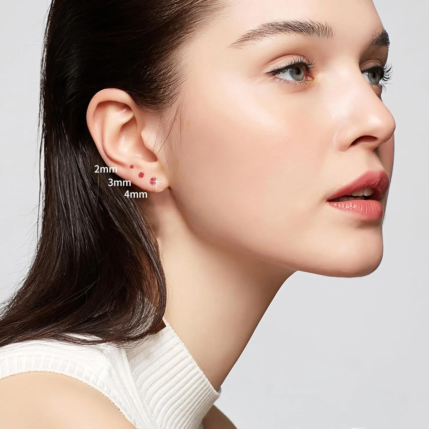 Small CZ Stud Flatback Earrings for Women,Dainty Flat Screw Back Cartilage Earring Stud,Helix Conch Tragus Piercing Jewelry,Tiny Cubic Zirconia Studs Hypoallergenic (4mm Gold, Red CZ)