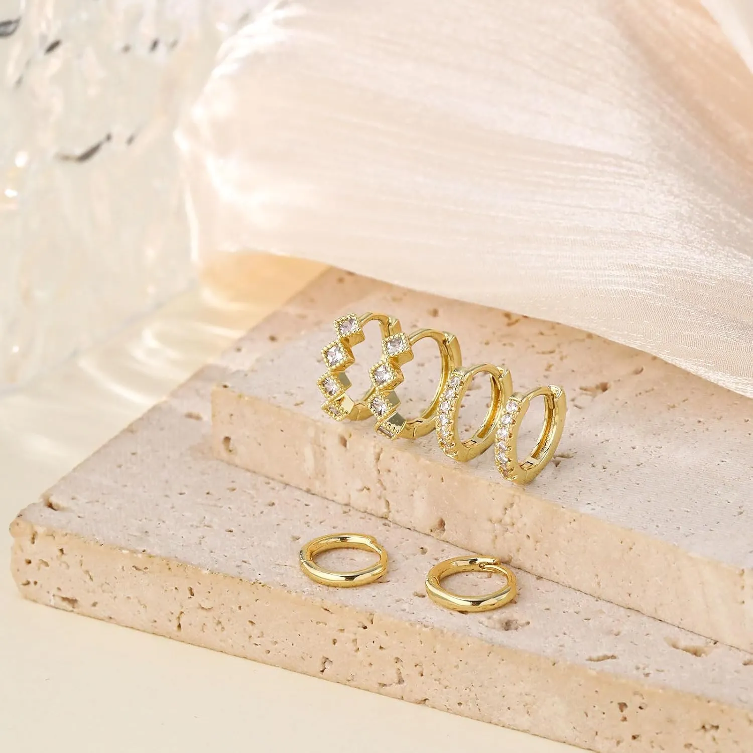 Small Gold Hoop Huggie Earrings Set for Women 14K Gold Plated Earrings, Dainty Stud Earrings Set Gold Filled Earrings for Trendy Women