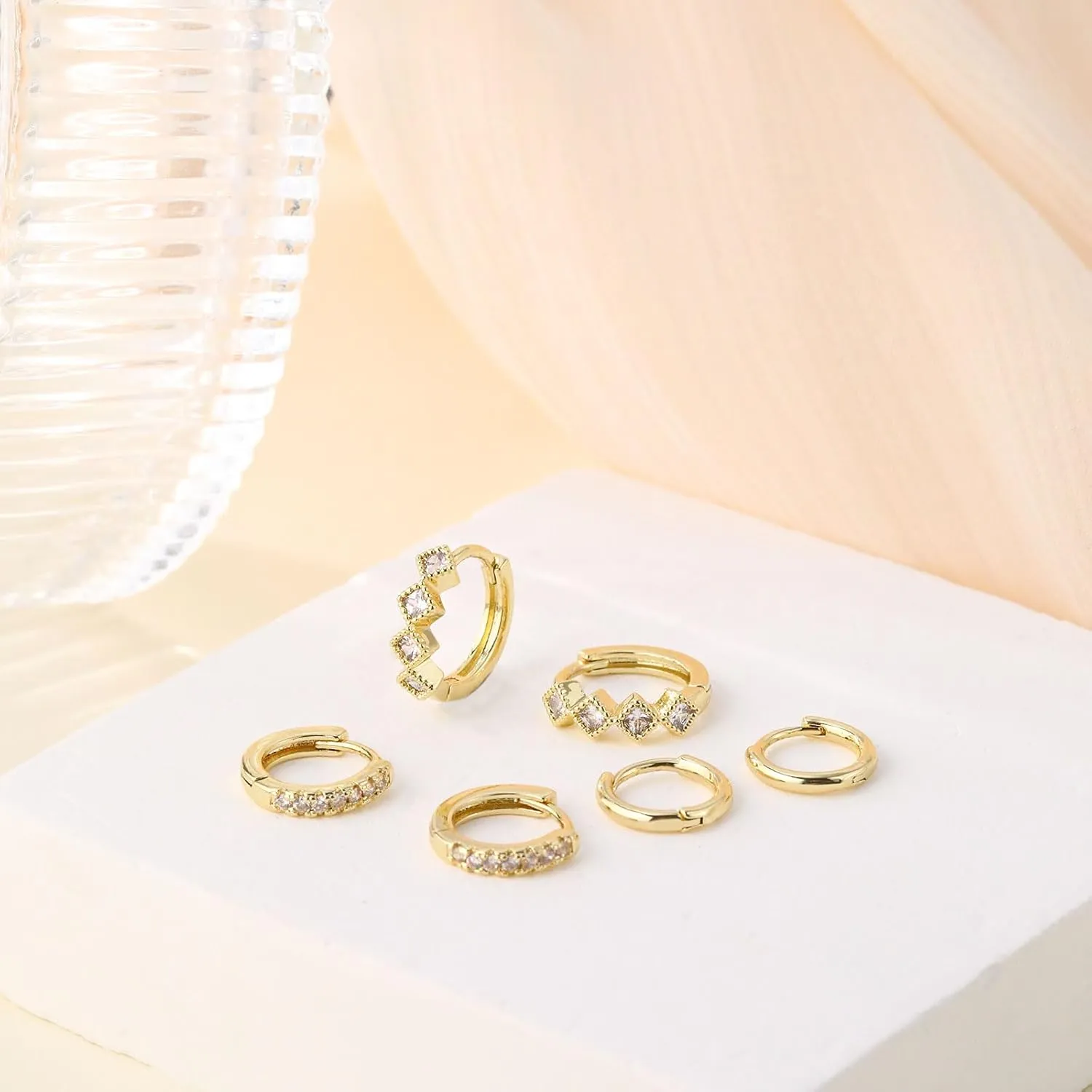 Small Gold Hoop Huggie Earrings Set for Women 14K Gold Plated Earrings, Dainty Stud Earrings Set Gold Filled Earrings for Trendy Women