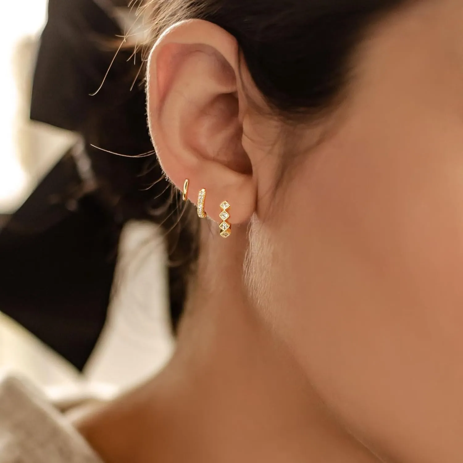 Small Gold Hoop Huggie Earrings Set for Women 14K Gold Plated Earrings, Dainty Stud Earrings Set Gold Filled Earrings for Trendy Women
