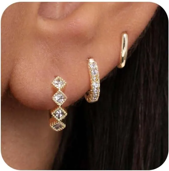 Small Gold Hoop Huggie Earrings Set for Women 14K Gold Plated Earrings, Dainty Stud Earrings Set Gold Filled Earrings for Trendy Women
